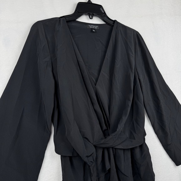 Topshop Black Tie Front Blouse Long Sleeve V Neck Career Party Top Size US 6 - Picture 2 of 8